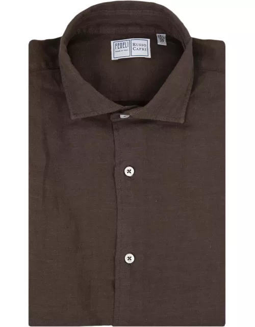 Fedeli Nick Shirt In Brown Linen
