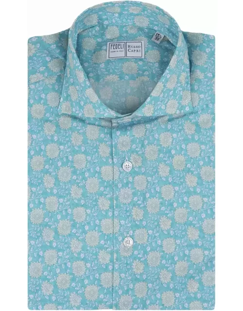 Fedeli Sean Shirt In Turquoise/green Floral Panamino