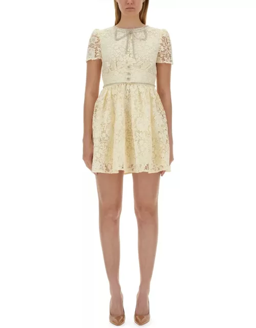 self-portrait Mini Dress In Floral Lace With Crystal Bow