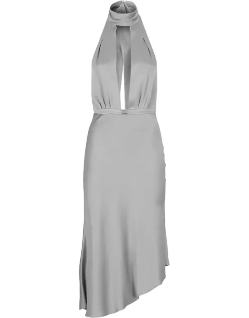 Elisabetta Franchi Satin Midi Dress With Asymmetric Skirt