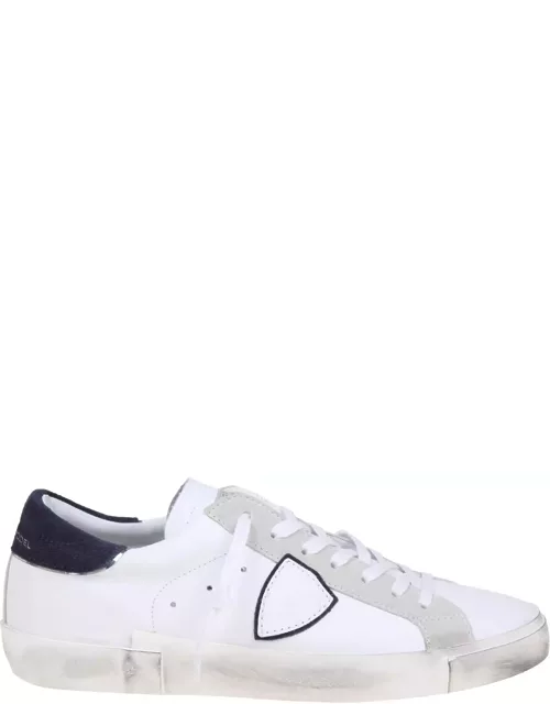Philippe Model Prsx Low Sneakers In White/blue Leather