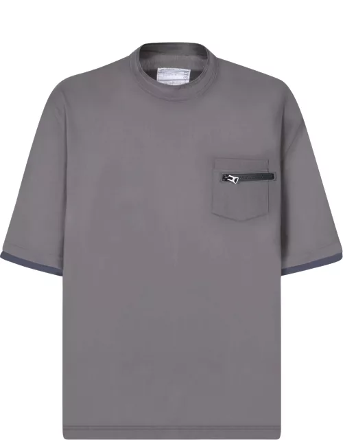Sacai Grey Blue Cotton T-shirt With Pocket