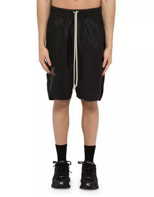 Black nylon bermuda shorts with logo