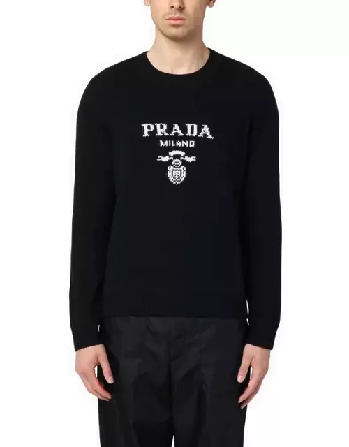 Black wool and cashmere sweater with logo inlay