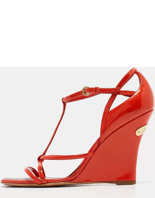 Louis Vuitton Orange Patent Leather Strappy Wedge Sandal