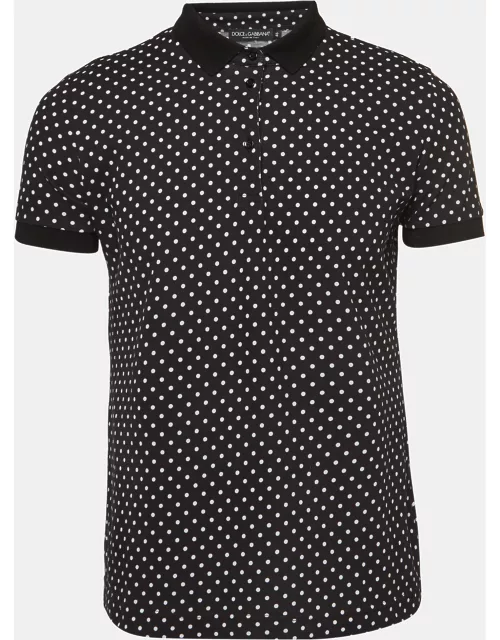 Dolce & Gabbana Black Polka Dots Cotton Pique Polo T-Shirt