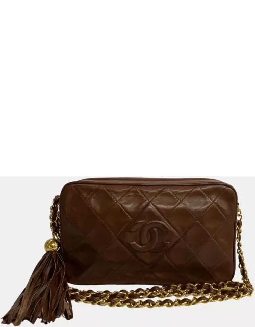 Chanel Brown Leather Diamond CC Camera Bag