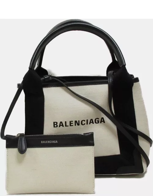Balenciaga Cream Canvas Leather XS Cabas Tote