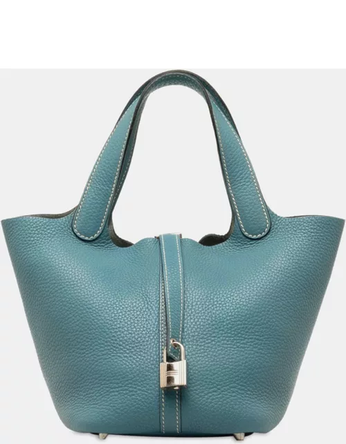 Hermes Blue Leather Clemence Picotin Lock 18 Bag