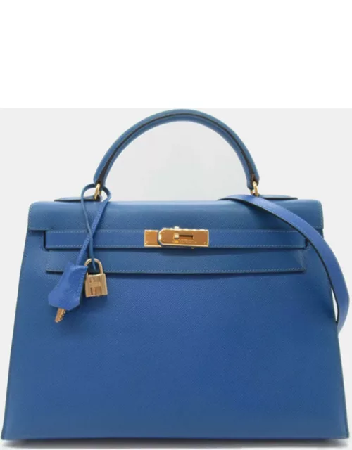 Hermes Blue Leather Epsom Kelly 32 Bag