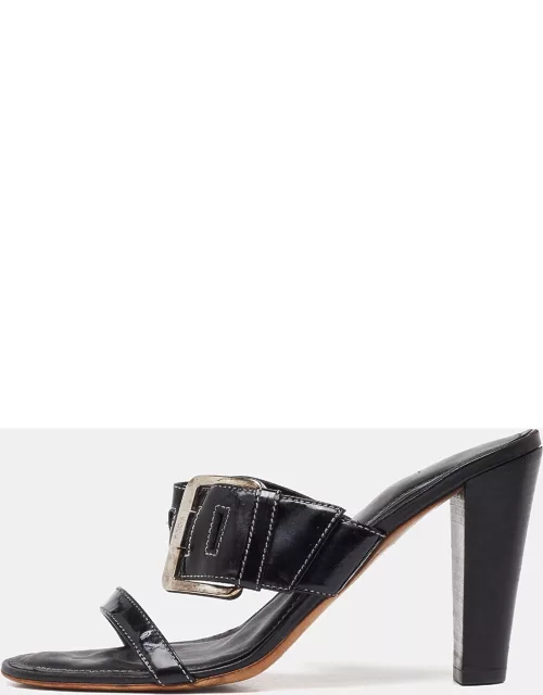 Tod's Black Patent Leather Buckle Detail Open Toe Sandal