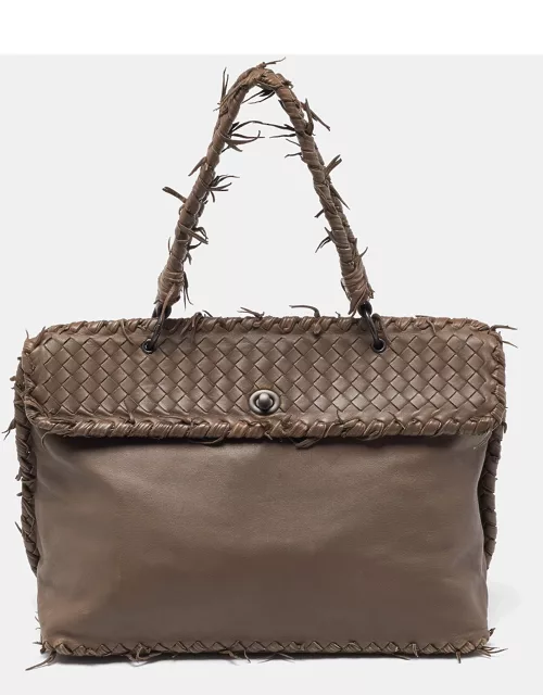 Bottega Veneta Beige Intrecciato Leather Top Handle Bag