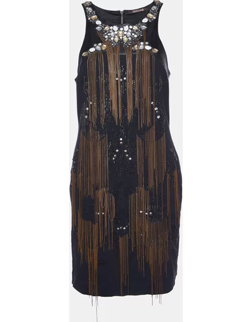 Roberto Cavalli Black Jersey Embellished Sleeveless Dress
