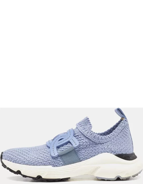 Tod's Blue Woven Fabric And Leather Catena Slip On Sneaker