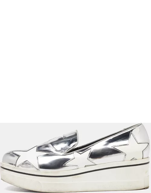 Stella McCartney White/Silver Faux Leather Star Platform Binx Slip On Sneaker