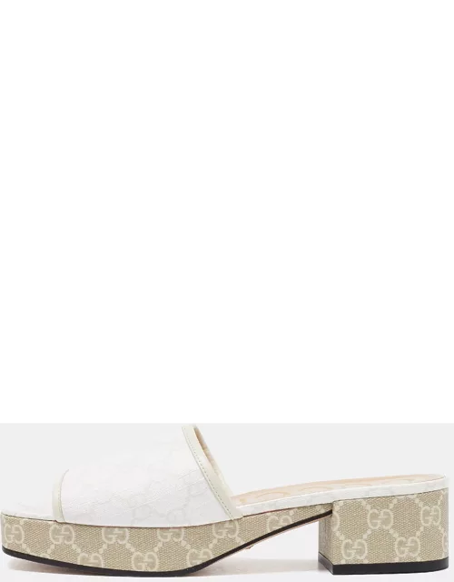 Gucci White GG Canvas Block Heel Slide Sandal