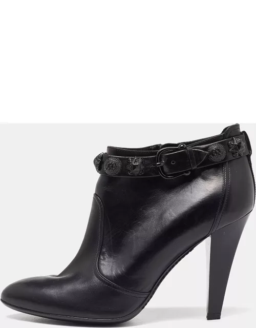 Burberry Black Leather Studded Accents Ankle Bootie