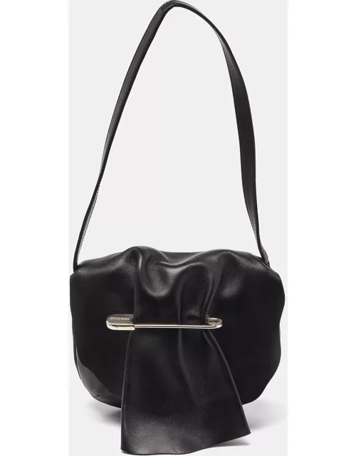 Moschino Black Leather Pin Flap Shoulder Bag