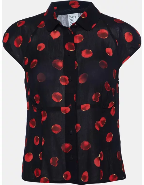 Moschino Cheap and Chic Black Printed Crepe Button Front Top