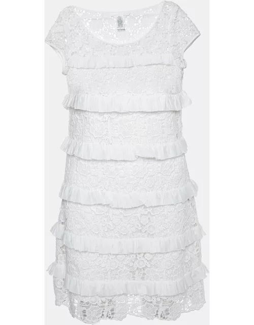 Diane Von Furstenberg White Lace Ruffle Detail Arcelia Dress