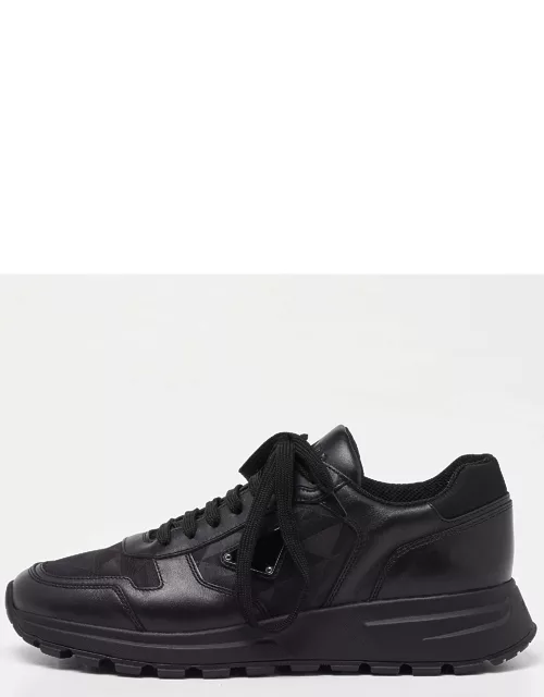 Prada Black Leather and Fabric Low Top Sneaker