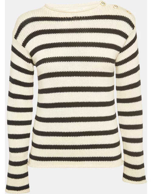 Christian Dior Black/White Stripe Rib Knit Crew Neck Sweater