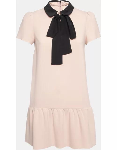 RED Valentino Pink Bow Neck Tie Crepe Flounce Mini Dress