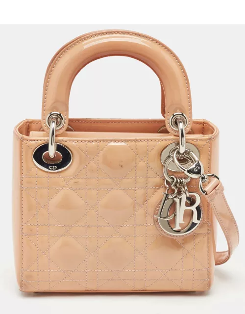 Dior Beige Cannage Patent Leather Mini Lady Dior Tote