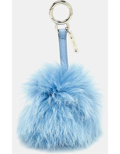 Fendi Blue Fur and Leather Pom Pom Bag Char