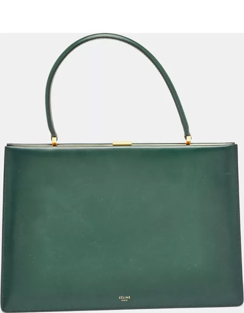 Celine Green Leather Medium Clasp Top Handle Bag