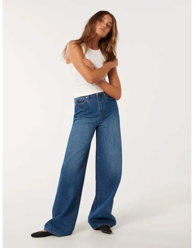 Forever New Women's Heather Wide-Leg Jeans in Mid Wash