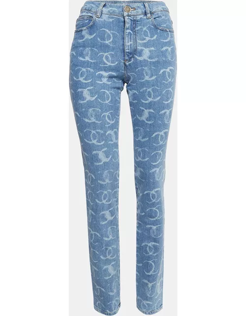 Chanel Blue CC Print Denim Embellished Jeans S Waist 28"