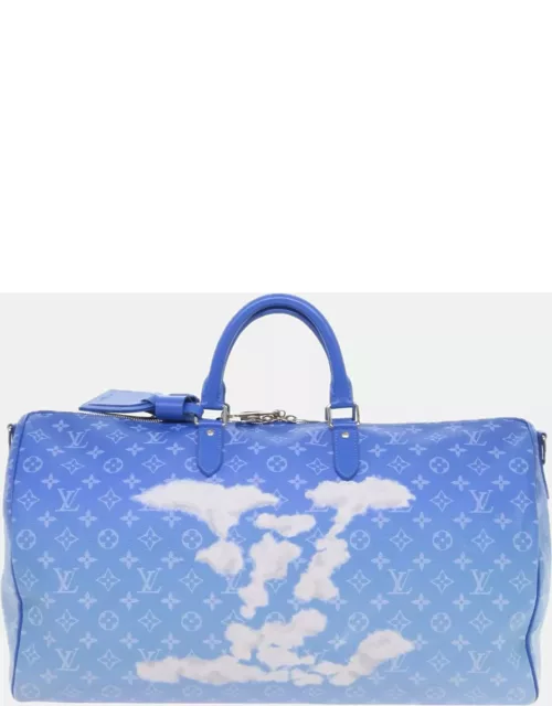 Louis Vuitton Blue Canvas 50 Keepall Bandouliere Duffel Bag