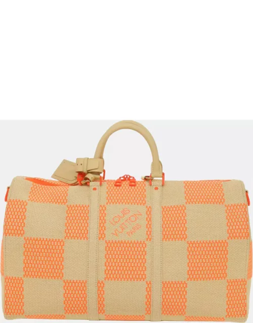Louis Vuitton Orange Damier Woven Raffia Bandouliere Keepall 50 Duffel Bag