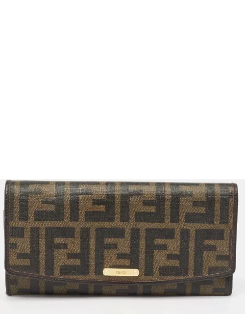Fendi Brown Zucca Coated Canvas Flap Continental Wallet
