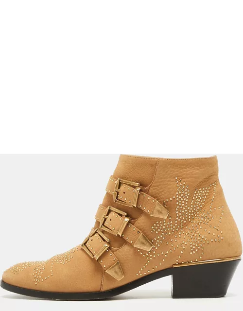Chloe Tan Leather Studded Suzanna Ankle Boot