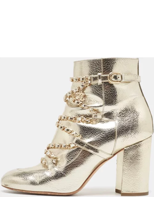Chanel Gold Leather CC Chain Link Ankle Boot