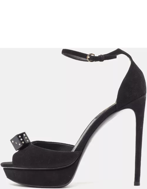 Louis Vuitton Black Suede Studded Dice Platform Ankle Strap Sandal