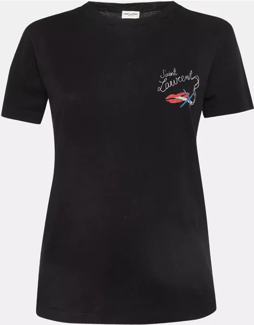 Saint Laurent Black No Smocking Print Cotton T-Shirt