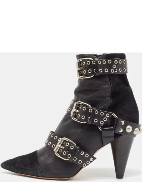 Isabel Marant Black Suede and Leather Lysett Ankle Boot