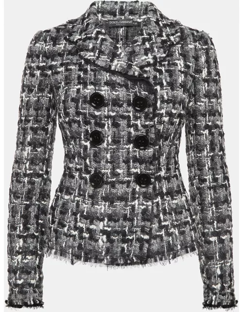 Dolce & Gabbana Monochrome Tweed Double Breasted Blazer