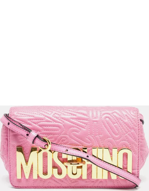 Moschino Pink Embroidered Leather Logo Crossbody Bag