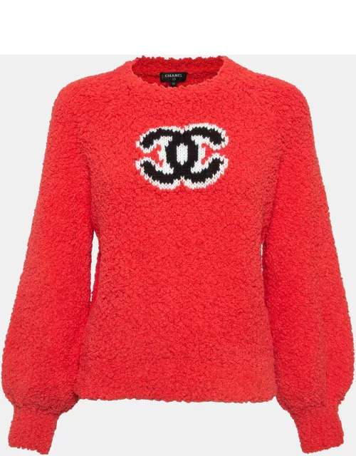 Chanel Red CC Intarsia Teddy Knit Jumper