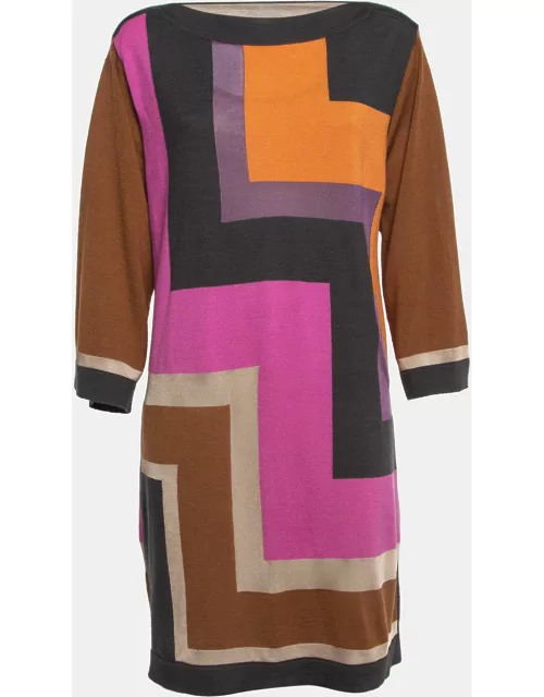 M Missoni Multicolor Geometric Pattern Wool Shift Dress