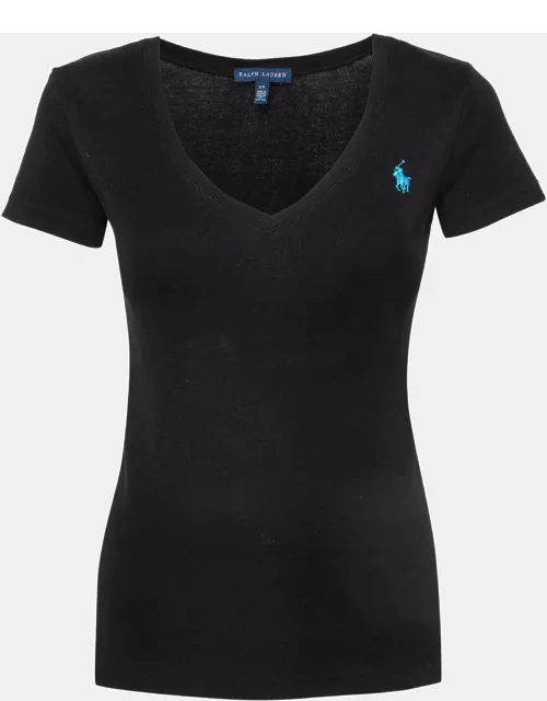 Ralph Lauren Black Cotton Knit V-Neck T-Shirt