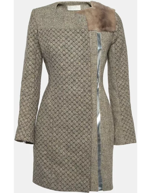 Peter Pilotto Beige Leather and Mink Fur Trim Wool Mid-Length Coat