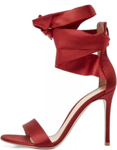 Gianvito Rossi Red Satin Gala Ankle Wrap Sandal