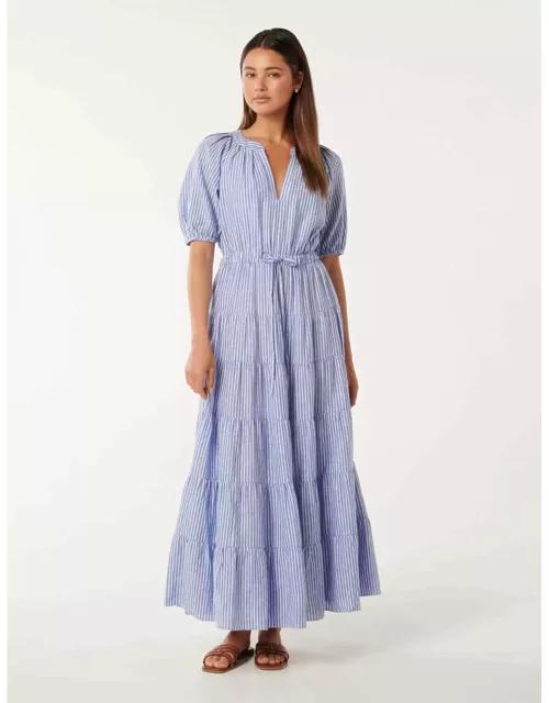 Forever New Women's Gabbie Tiered Midi Dress in Blue Stripe
