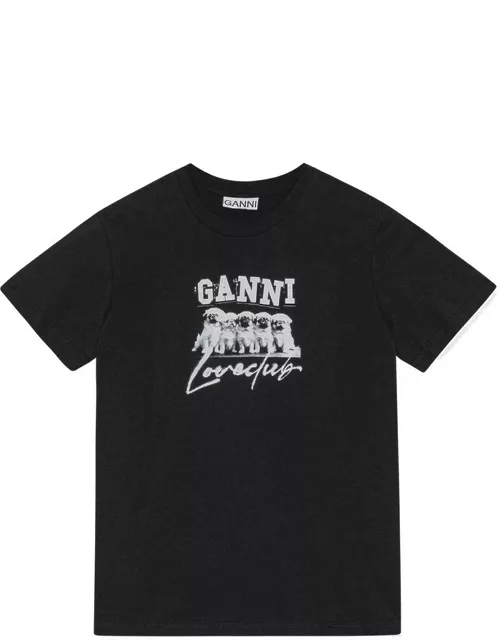 GANNI Thin Jersey Puppy Love Relaxed T-Shirt - Black