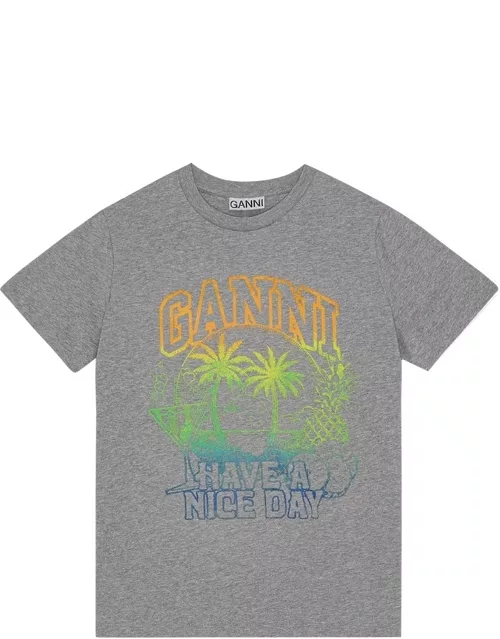 GANNI Grey Basic Jersey Holiday Relaxed T Shirt - Paloma Melange